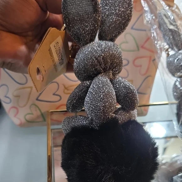 Glitter Bunny Keychain with Black Pom Pom - Picture 6 of 6